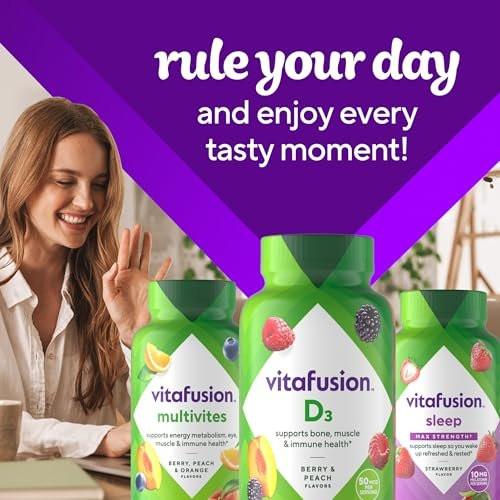 Vitafusion Vitamin D3 Gummies, Bone and Immune Support, Peach, Blackberry, Strawberry Flavored, 50 mcg D3 Gummy Vitamin Supplement, 75 Day Supply, 150 Count - görsel 12