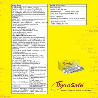 ThyroSafe 65mg Potassium Iodide Tablets (20 Pack) - Protects Your Thyroid from Nuclear Radiation Exposure
