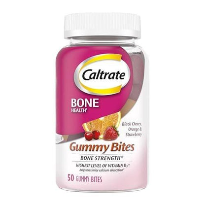 Caltrate Gummy Bites 500 mg Calcium and Vitamin D Supplement, Black Cherry, Strawberry, Orange - 50 Count