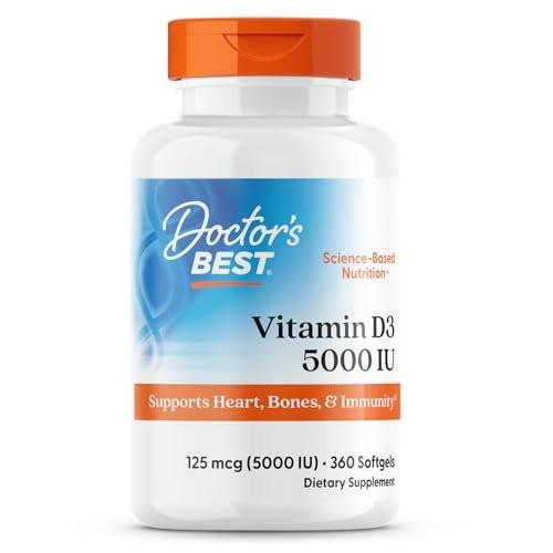 Doctor's Best Vitamin D3 5000 IU Softgels for Men & Women - Vitamin D Supplement for Immune System & Heart Health Support, 125 mcg per Serving, Vit D 3, Non GMO, Gluten Free, Soy Free - 360 Softgels - görsel 3