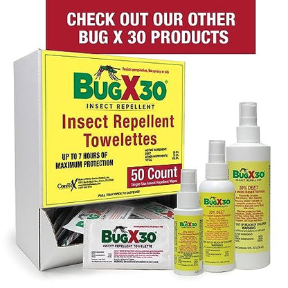 CoreTex Bug X 30 Mosquito, Tick, & Insect Repellent Wipes with 30% DEET - Pack of 25 Single-Use Bug Repellent Wipes for Up to 7 Hours of Reliable Protection Against 12 Types of Biting Insects