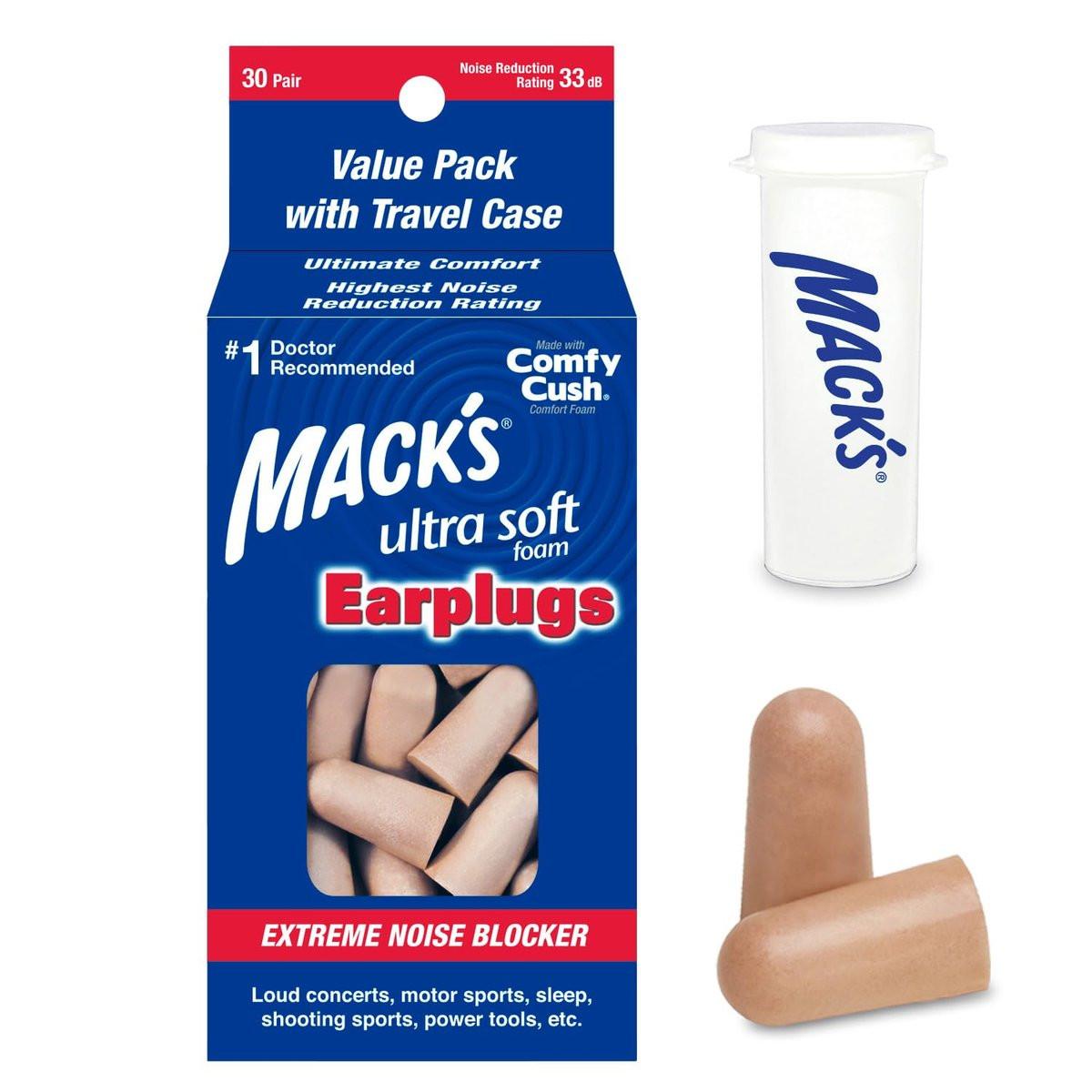 Mack's Ultra Soft Foam Earplugs, 30 Pair - 33dB Highest NRR, Comfortable Ear Plugs for Sleeping, Snoring, Travel, Concerts, Studying, Loud Noise, Work | Made in USA - görsel 1