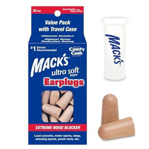Mack's Ultra Soft Foam Earplugs, 30 Pair - 33dB Highest NRR, Comfortable Ear Plugs for Sleeping, Snoring, Travel, Concerts, Studying, Loud Noise, Work | Made in USA - görsel 2