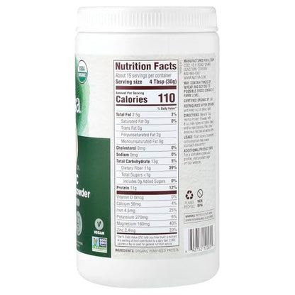 Nutiva USDA Organic Cold-Pressed Raw Hemp Seed Plant Protein with Hi-Fiber and Essential Amino Acids Powder, Non-GMO, Whole 30 Approved, Vegan, Gluten-Free & Keto, 16 Oz