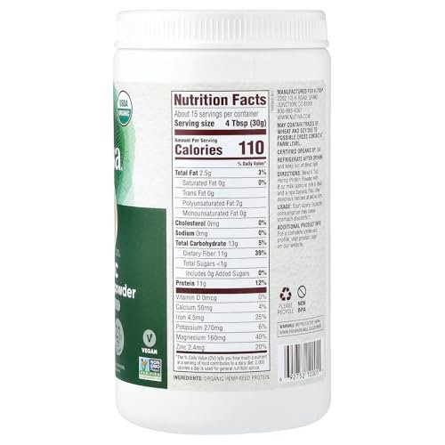 Nutiva USDA Organic Cold-Pressed Raw Hemp Seed Plant Protein with Hi-Fiber and Essential Amino Acids Powder, Non-GMO, Whole 30 Approved, Vegan, Gluten-Free & Keto, 16 Oz - görsel 1