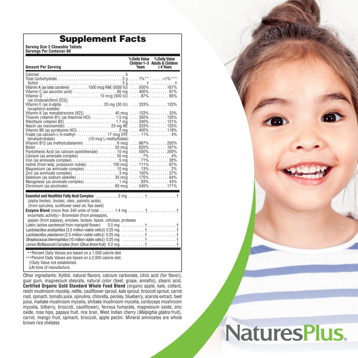 NaturesPlus Animal Parade Gold Children's Multivitamin - Assorted Cherry, Orange & Grape Flavors - 120 Chewable Animal-Shaped Tablets - Vegetarian, Gluten Free - 60 Servings - görsel 1