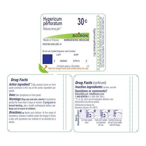 Boiron Hypericum Perforatum 30C Homeopathic Medicine for Relief from Nerve Pain, Toothaches, Pain in Legs or Back, and Shooting Pains - 3 Count (240 Pellets) - görsel 10