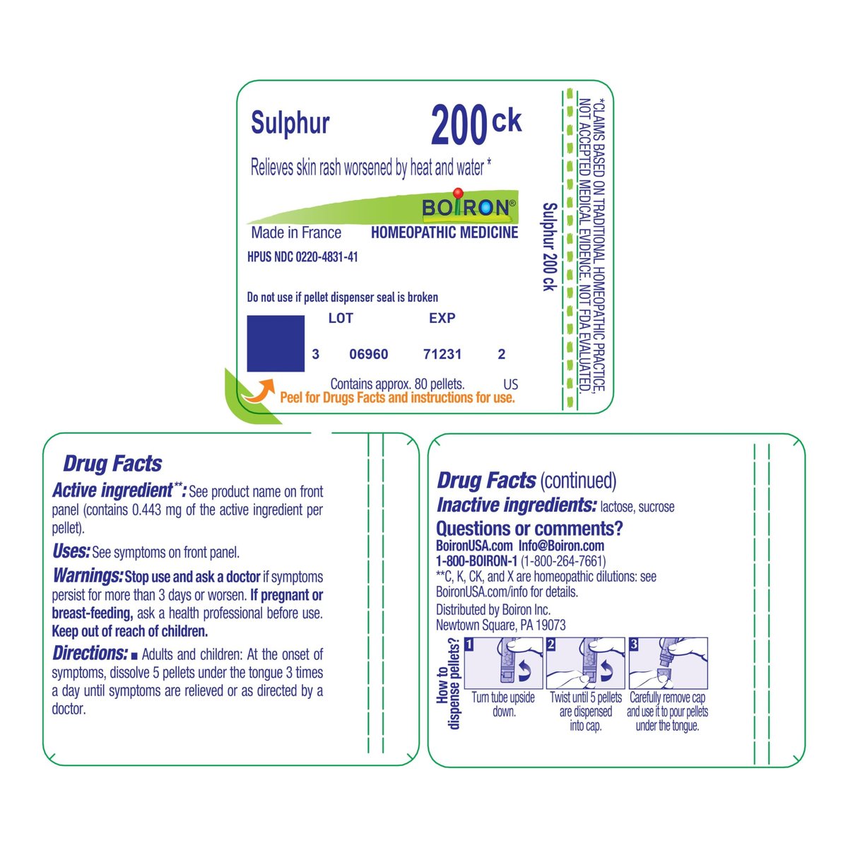 Boiron Sulphur 200C Homeopathic Medicine for Skin Rash - 80 Pellets - görsel 1