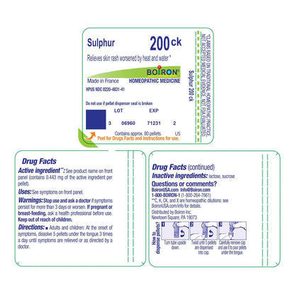 Boiron Sulphur 200C Homeopathic Medicine for Skin Rash - 80 Pellets