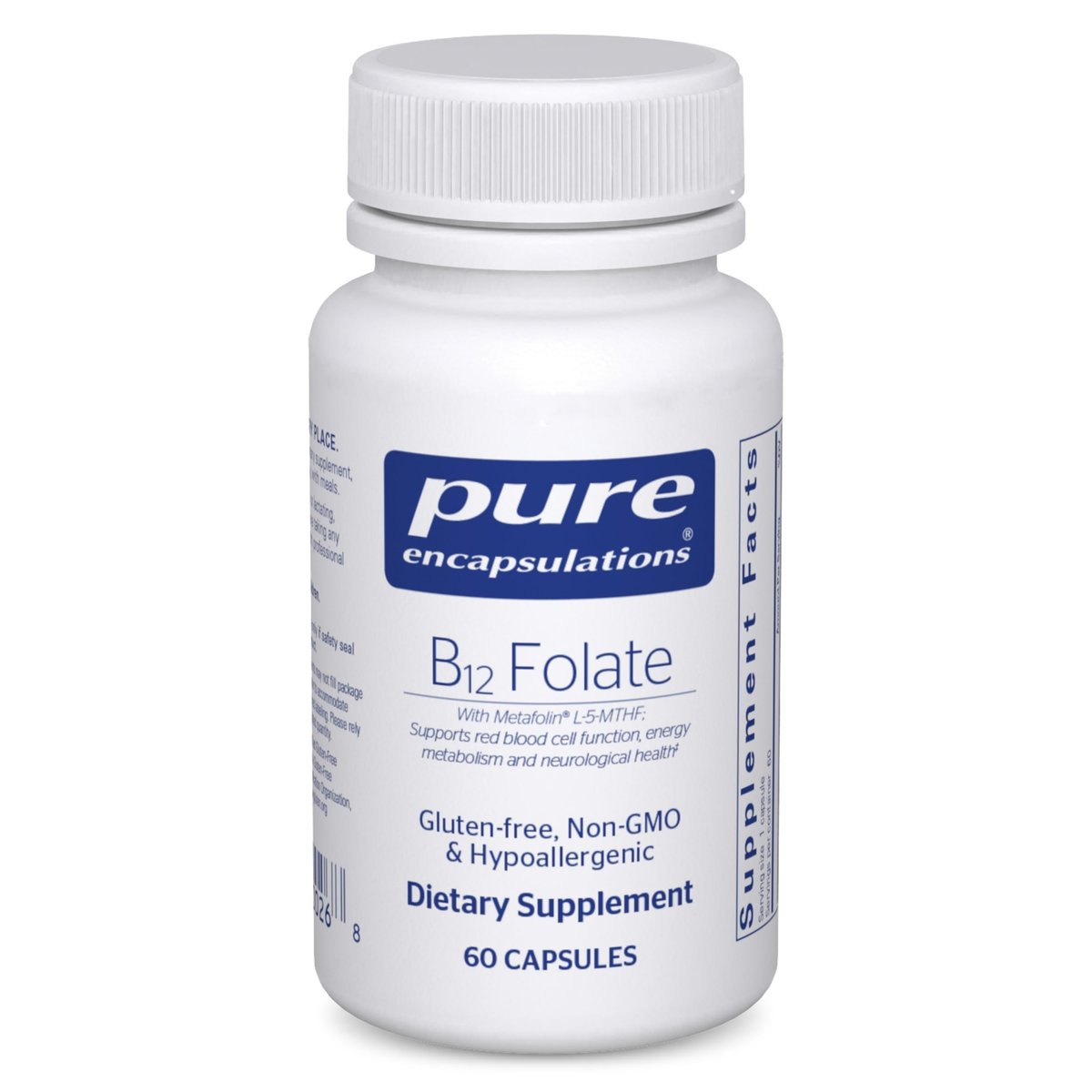 Pure Encapsulations B12 Folate - Energy Supplement to Support Nerves, Energy Metabolism & Cognitive Support* - with Vitamin B Folate as Metafolin - 60 Capsules - görsel 1