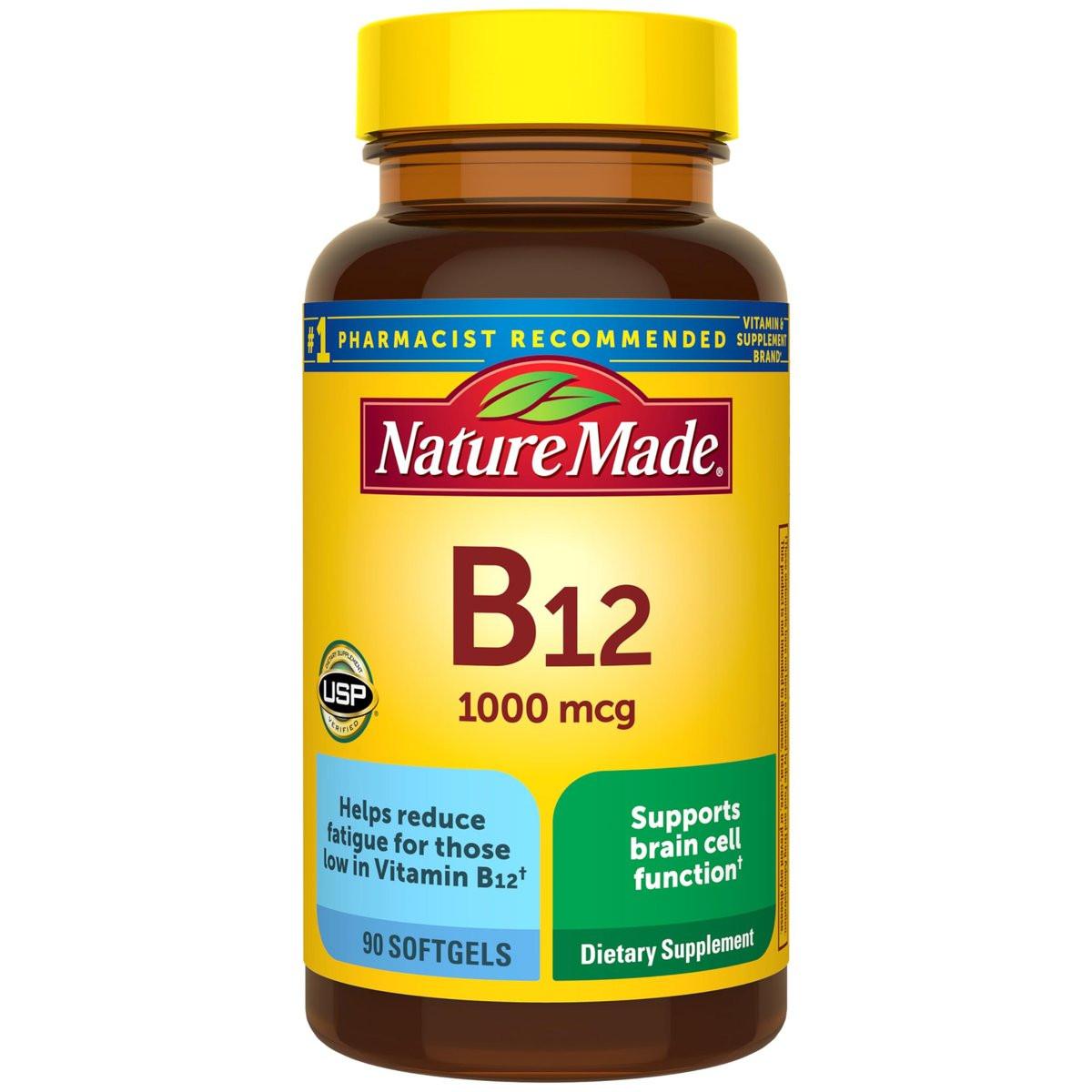 Nature Made Vitamin B12 1000 mcg, Dietary Supplement for Energy Metabolism Support, B12 Vitamins 1000 mcg, 90 Softgels, 90 Day Supply - görsel 1