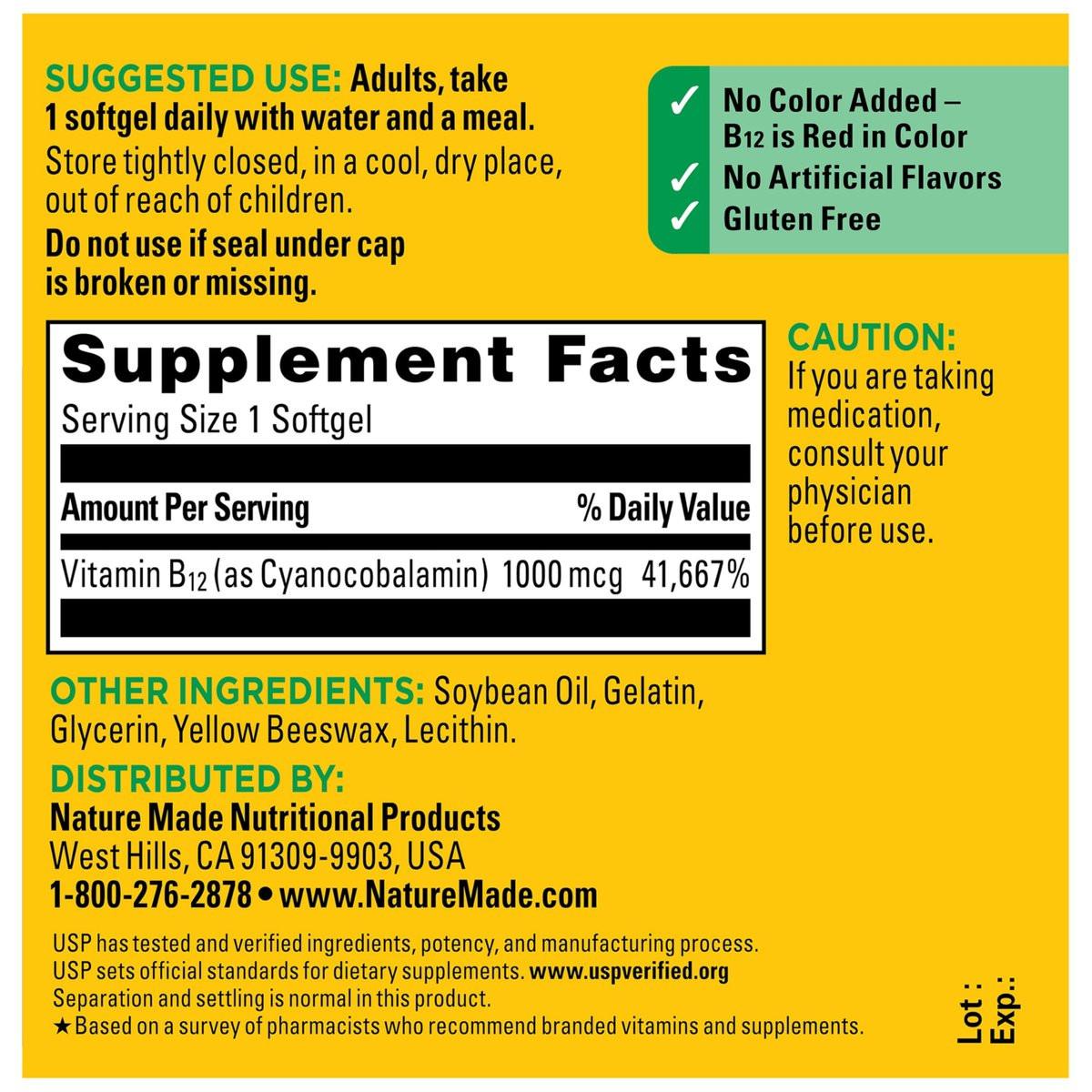 Nature Made Vitamin B12 1000 mcg, Dietary Supplement for Energy Metabolism Support, B12 Vitamins 1000 mcg, 90 Softgels, 90 Day Supply - görsel 6