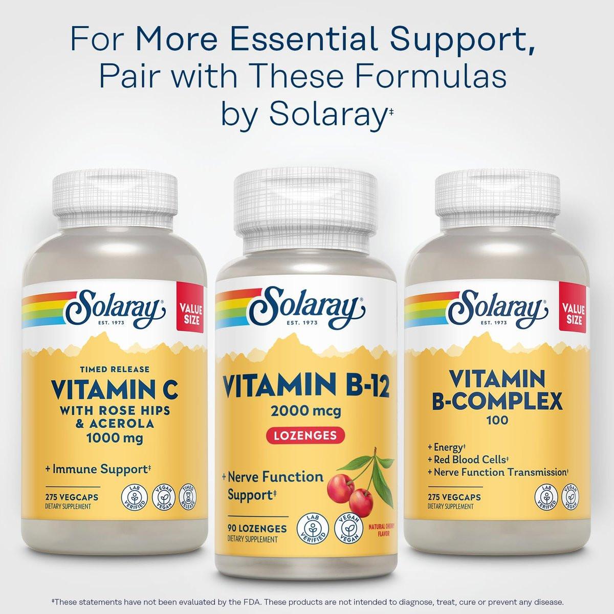 SOLARAY Vitamin B12 2000 mcg Lozenges - No Sugar, Natural Cherry Flavor Vitamin B 12 Supplement for Nerve Function, Energy and Red Blood Cell Support - Lab Verified, Vegan - 90 Servings, 90 Lozenges - görsel 3