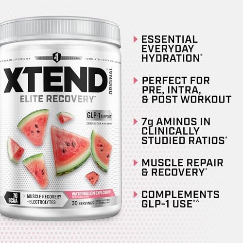 Xtend Original BCAA Powder, 7g BCAAs and 2.5g L-Glutamine for Muscle Recovery Hydration and Lean Muscle, Sugar Free Intra and Post Workout Drink with Electrolytes, Watermelon Explosion, 30 Servings - görsel 8