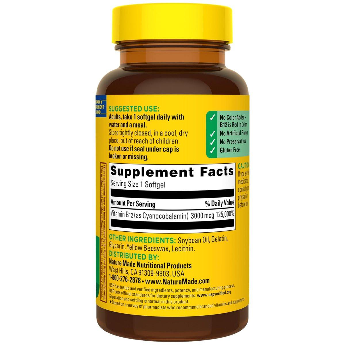 Nature Made Vitamin B12 Extra Strength 3000 mcg, B12 Vitamin Supplement for Energy Metabolism Support, 60 Softgels, 60 Day Supply - görsel 10