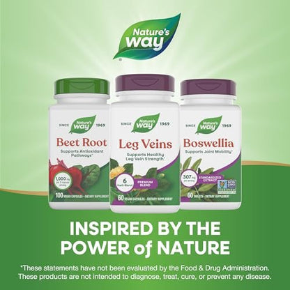Nature's Way Leg Veins, Supports Healthy Leg Vein Strength*, 6-Herb Blend, Horse Chestnut Extract and Dandelion Supplement, Gluten Free, 60 Vegan Capsules (Packaging May Vary)