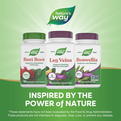Nature's Way Leg Veins, Supports Healthy Leg Vein Strength*, 6-Herb Blend, Horse Chestnut Extract and Dandelion Supplement, Gluten Free, 60 Vegan Capsules (Packaging May Vary)