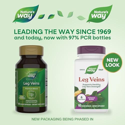 Nature's Way Leg Veins, Supports Healthy Leg Vein Strength*, 6-Herb Blend, Horse Chestnut Extract and Dandelion Supplement, Gluten Free, 60 Vegan Capsules (Packaging May Vary) - görsel 4