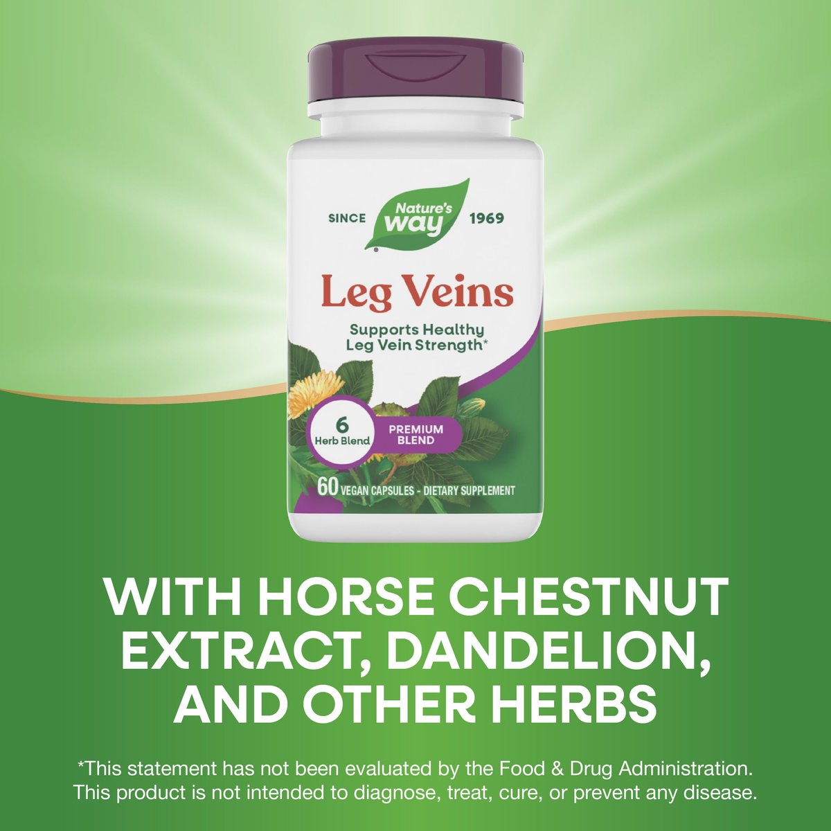Nature's Way Leg Veins, Supports Healthy Leg Vein Strength*, 6-Herb Blend, Horse Chestnut Extract and Dandelion Supplement, Gluten Free, 60 Vegan Capsules (Packaging May Vary) - görsel 7