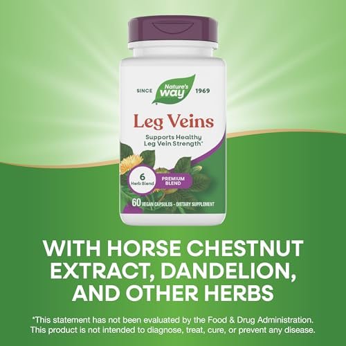 Nature's Way Leg Veins, Supports Healthy Leg Vein Strength*, 6-Herb Blend, Horse Chestnut Extract and Dandelion Supplement, Gluten Free, 60 Vegan Capsules (Packaging May Vary) - görsel 8