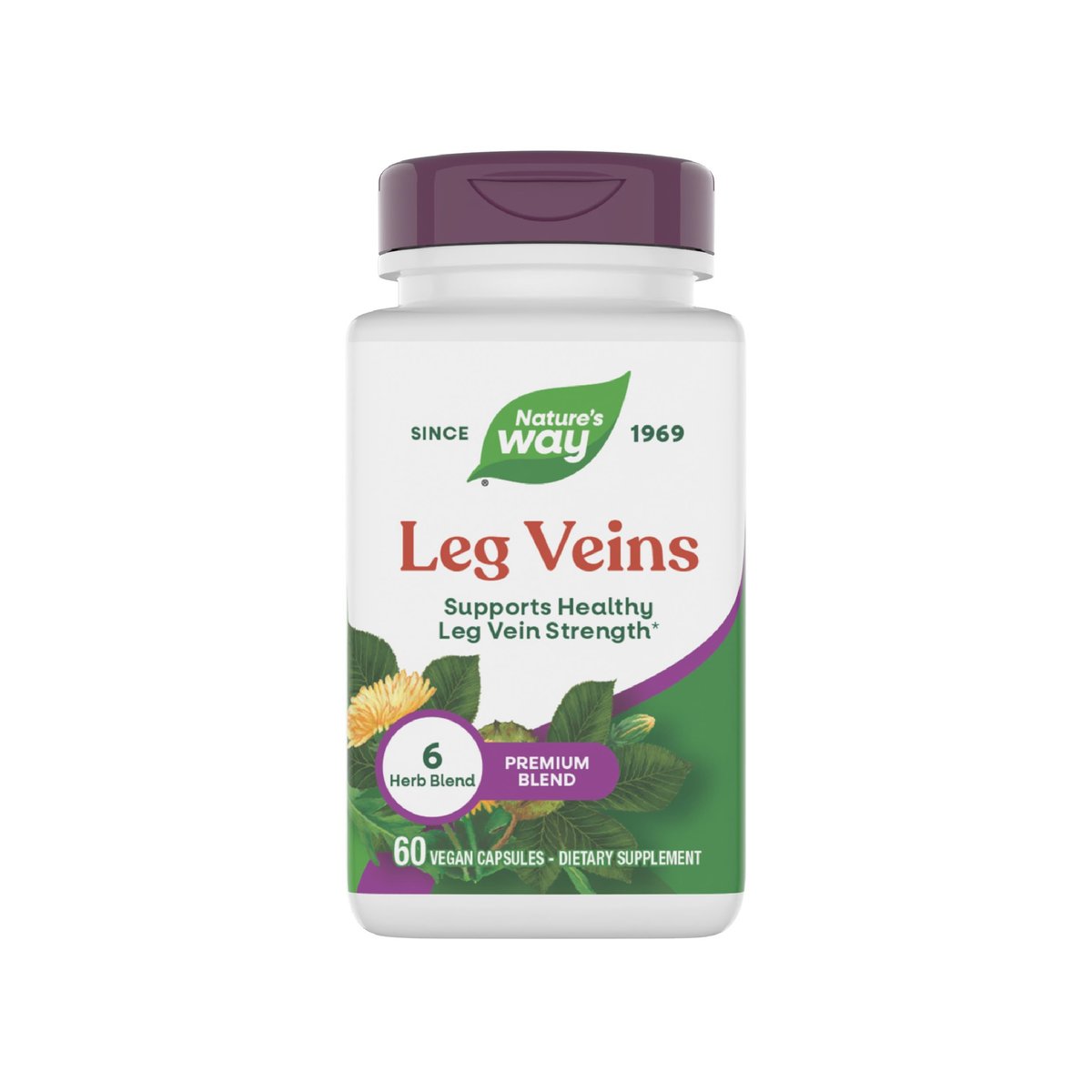 Nature's Way Leg Veins, Supports Healthy Leg Vein Strength*, 6-Herb Blend, Horse Chestnut Extract and Dandelion Supplement, Gluten Free, 60 Vegan Capsules (Packaging May Vary) - görsel 1