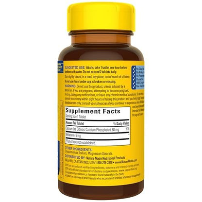 Nature Made Melatonin 5mg Extra Strength Tablets, 100% Drug Free Sleep Aid, Sleep Supplements for Adults, 300 Tablets, 300 Day Supply