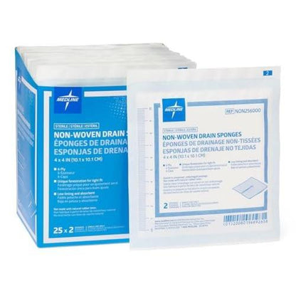Medline Gauze Sponge 4" x 4" Drain 6 Ply, NON256000 50 Count
