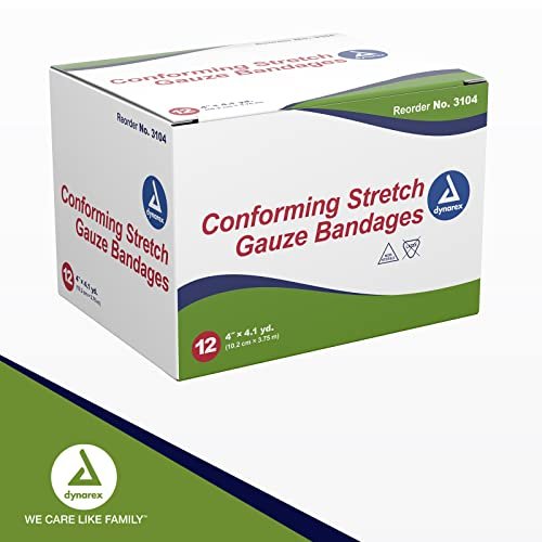 Dynarex Stretch Gauze Bandages, 4" x 4.1 yds, Non-Sterile & Latex-Free, Wound Care in Medical and Home Environments, 1 Box of 12 - görsel 1