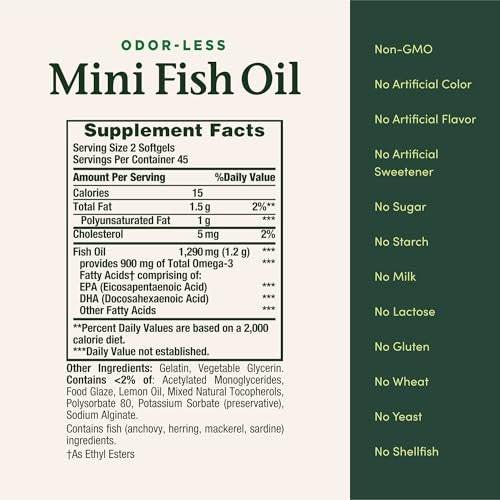 Nature's Bounty Mini Fish Oil Softgels, Burpless Fish Oil Omega 3 Supplements, Supports Heart Health, 90 Softgels (Pack of 1) - görsel 3