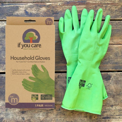 If You Care Medium Cotton Flock Lined Household Gloves – Durable, Reusable, Fair Trade Rubber – 1 Pair