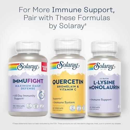 SOLARAY Quercetin with Bromelain and Vitamin C - Immune Support Supplement - Antioxidant and Heart Health Complex with Quercetin 500mg and 1235mg VIT C - Vegan, 60-Day Guarantee, 30 Serv, 60 VegCaps - görsel 1