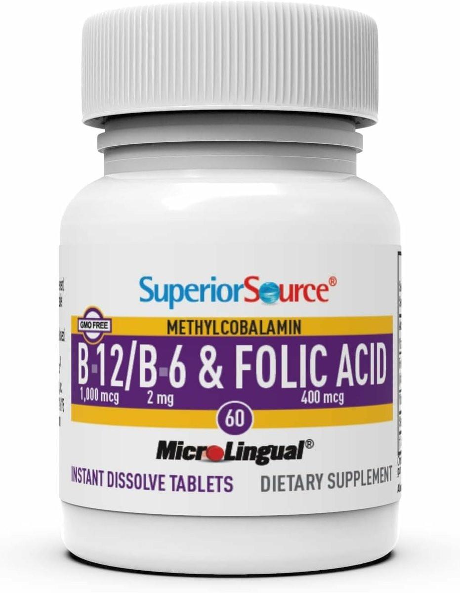 Superior Source No Shot Vitamin B-12 Methylcobalamin 1000 mcg, B-6 & Folic Acid 400 mcg - Supports Brain & Heart Health - Aids Natural Energy Levels - 60 Sublingual Dissolving Tablets - görsel 8