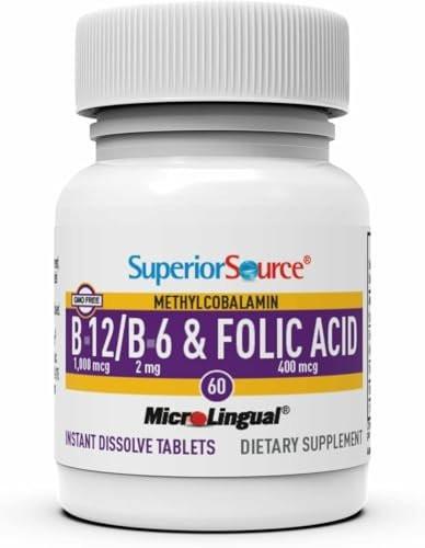 Superior Source No Shot Vitamin B-12 Methylcobalamin 1000 mcg, B-6 & Folic Acid 400 mcg - Supports Brain & Heart Health - Aids Natural Energy Levels - 60 Sublingual Dissolving Tablets - görsel 7