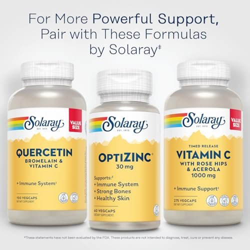 SOLARAY OptiZinc 30mg Immune Support Supplement - Zinc Supplements for Men and Women w/Vitamin B6 - Strong Bones and Skin Health Support - High Absorption - 60-Day Guarantee, 60 Servings, 60 VegCaps - görsel 12