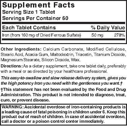 Nature's Blend Slow Iron 50 mg (160 mg) Compare to Slow Fe® 60 Tablets