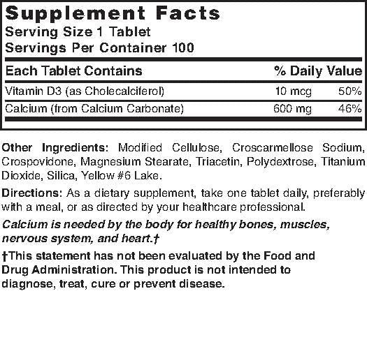 Nature's Blend Calcium Carbonate 600 mg with D3 400 IU 100 Tablets - görsel 5