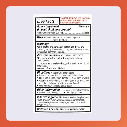 Rugby 320 mg Aluminum Hydroxide Gel, USP - Antacid Liquid - Upset Stomach, Acid Indigestion, and Heartburn Relief - Sugar-Free - Mint Flavored - 16 Fl. Oz. (1 Pack) - görsel 9