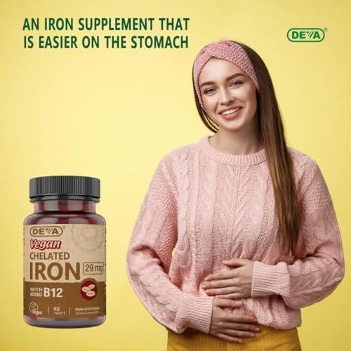 DEVA Nutrition Vegan Chelated Iron 29 mg Fortified with B-12 - High Potency, Easy to Swallow - 90 Tablets, 2-Pack - görsel 7