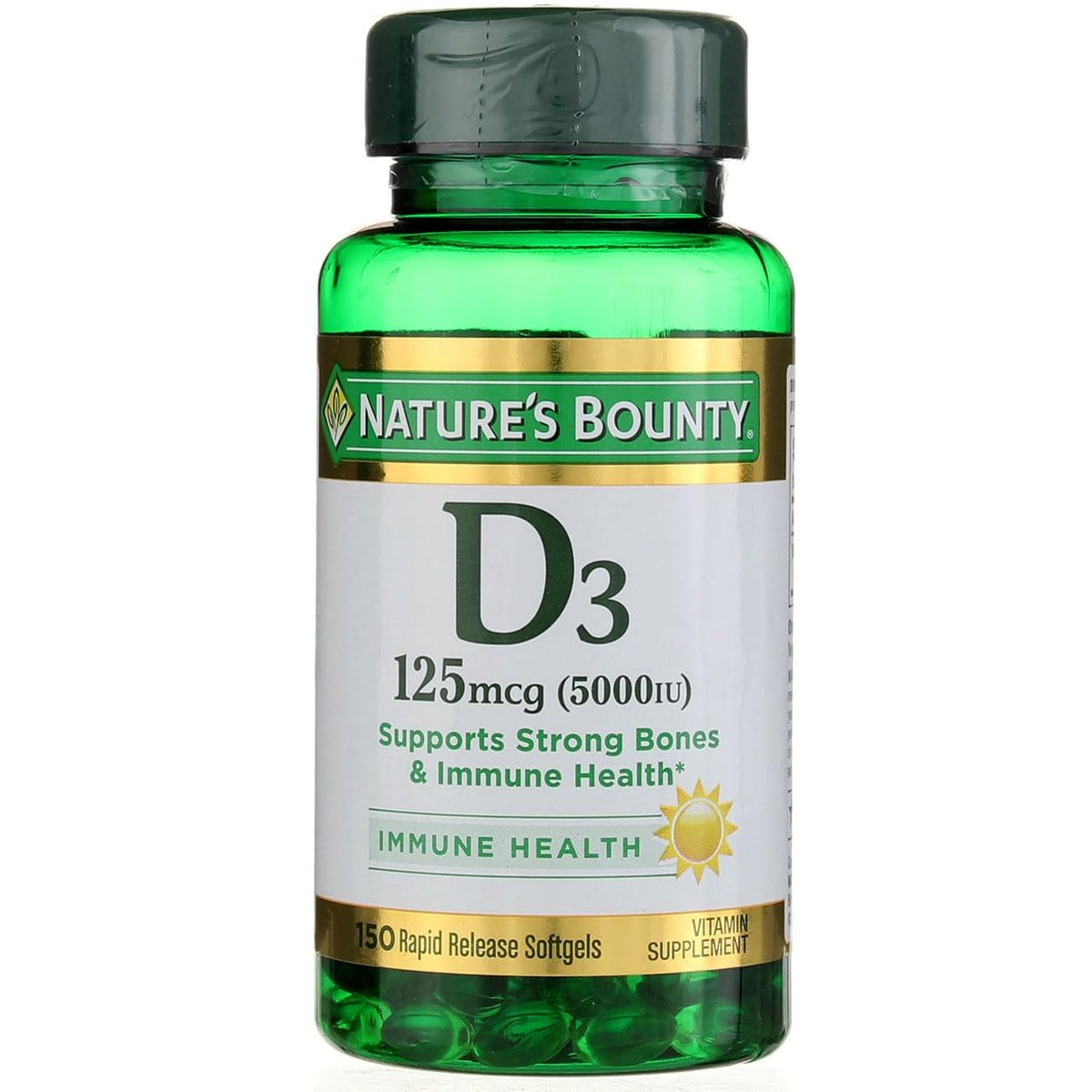 Nature's Bounty Vitamin D 5000 IU Softgels, 100 Count – Immune & Bone Health Support - görsel 1