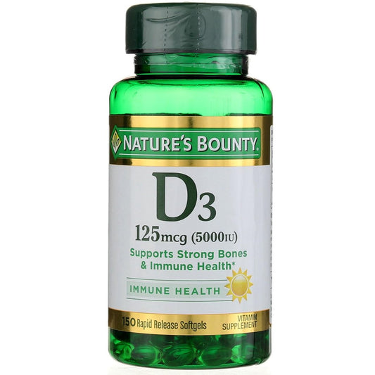 Nature's Bounty Vitamin D 5000 IU Softgels, 100 Count – Immune & Bone Health Support