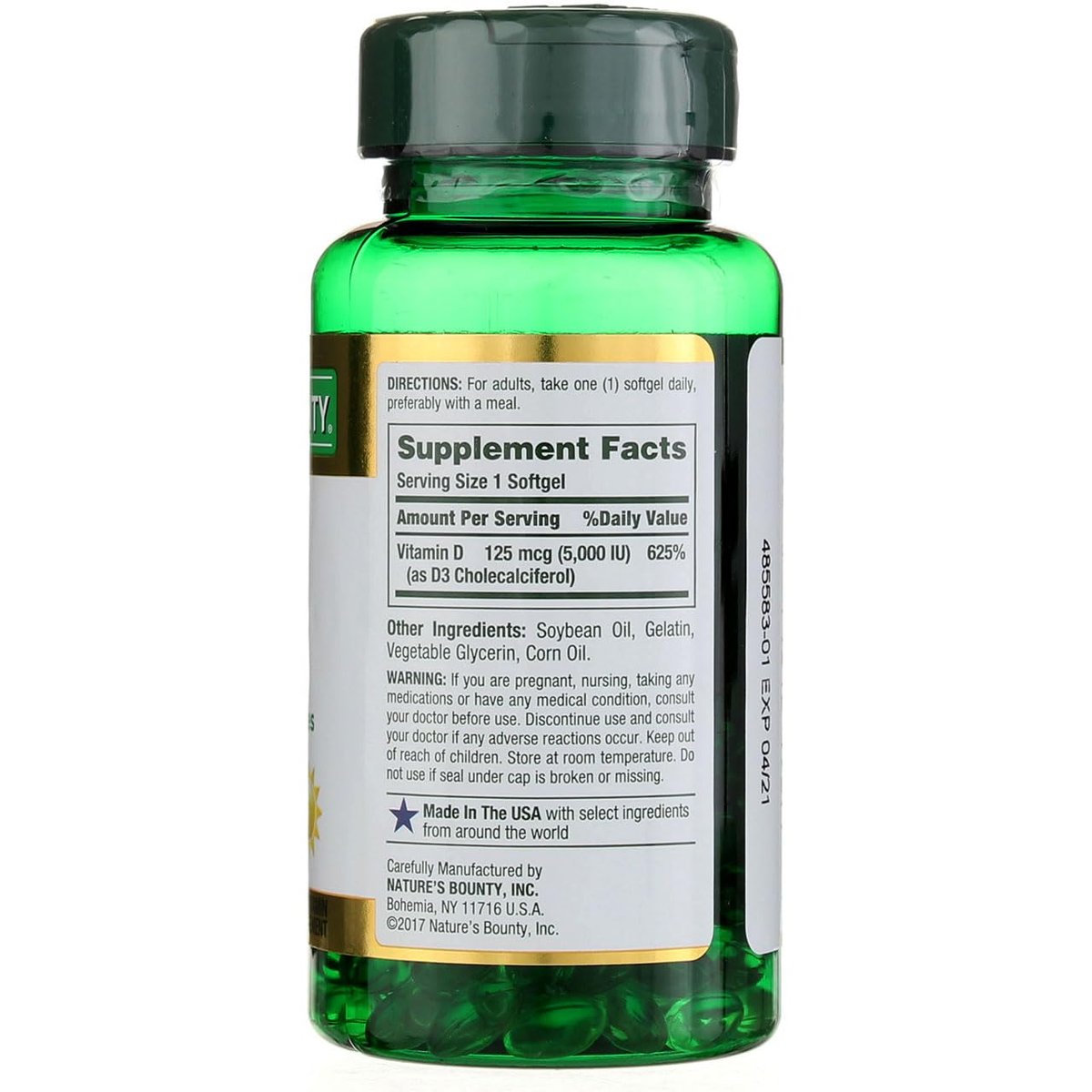 Nature's Bounty Vitamin D 5000 IU Softgels, 100 Count – Immune & Bone Health Support - görsel 3