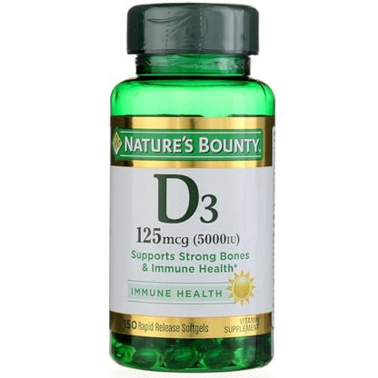 Nature's Bounty Vitamin D 5000 IU Softgels, 100 Count – Immune & Bone Health Support