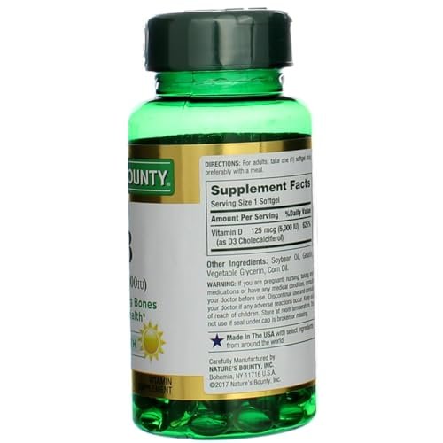 Nature's Bounty Vitamin D 5000 IU Softgels, 100 Count – Immune & Bone Health Support - görsel 6