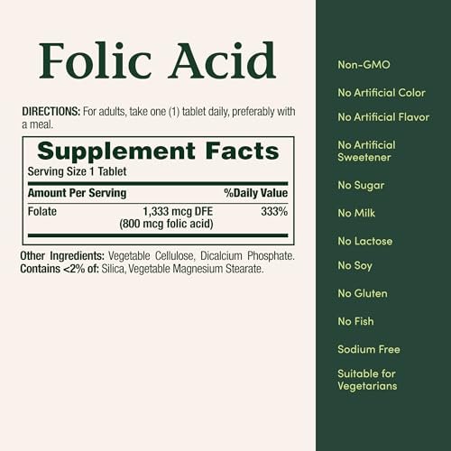 Nature's Bounty Folic Acid Supplement, Supports Cardiovascular Health, 800mcg, 250 Tablets - görsel 3