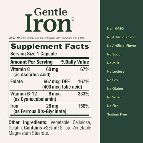 Nature’s Bounty Gentle Iron 28 mg Capsules with Vitamin C, Folic Acid, Vitamin B-12 Iron Supplement, Non-GMO, Gluten-Free, 90 Count - görsel 9
