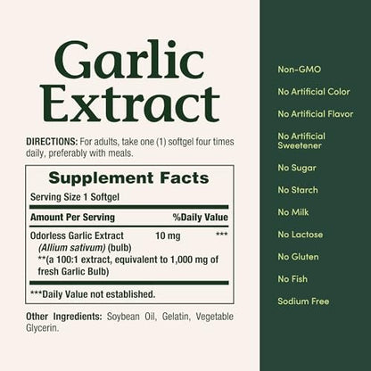 Nature’s Bounty Garlic Extract, Herbal Supplement, Supports Circulatory Function, 1000mg, 100 Rapid Release Softgels