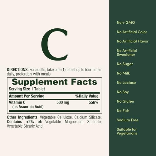Nature's Bounty Vitamin C Tablets, Vitamin Supplement, Supports a Healthy Immune System, 500mg, 100 Count - görsel 6