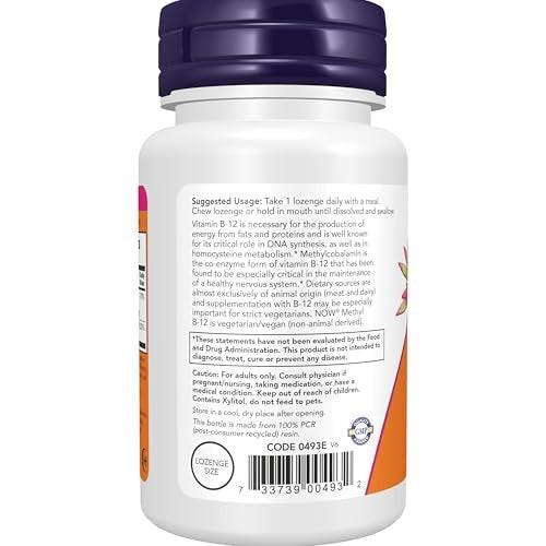 NOW Foods Supplements, Methyl B-12 (Methylcobalamin) 5,000 mcg, Nervous System Health*, 120 Lozenges - görsel 4