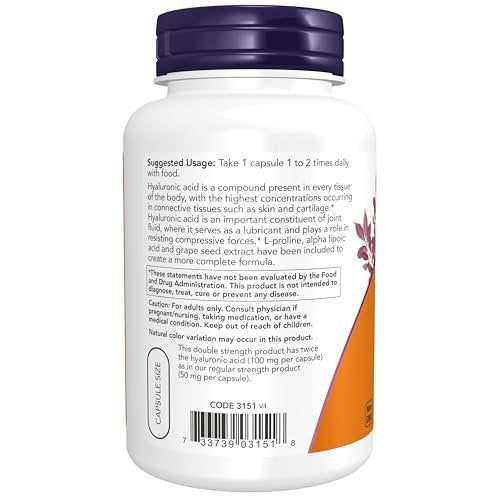 NOW Foods Supplements, Hyaluronic Acid 100 – Synergistic Blend: Includes L-Proline for collagen synthesis, Alpha – Image 2