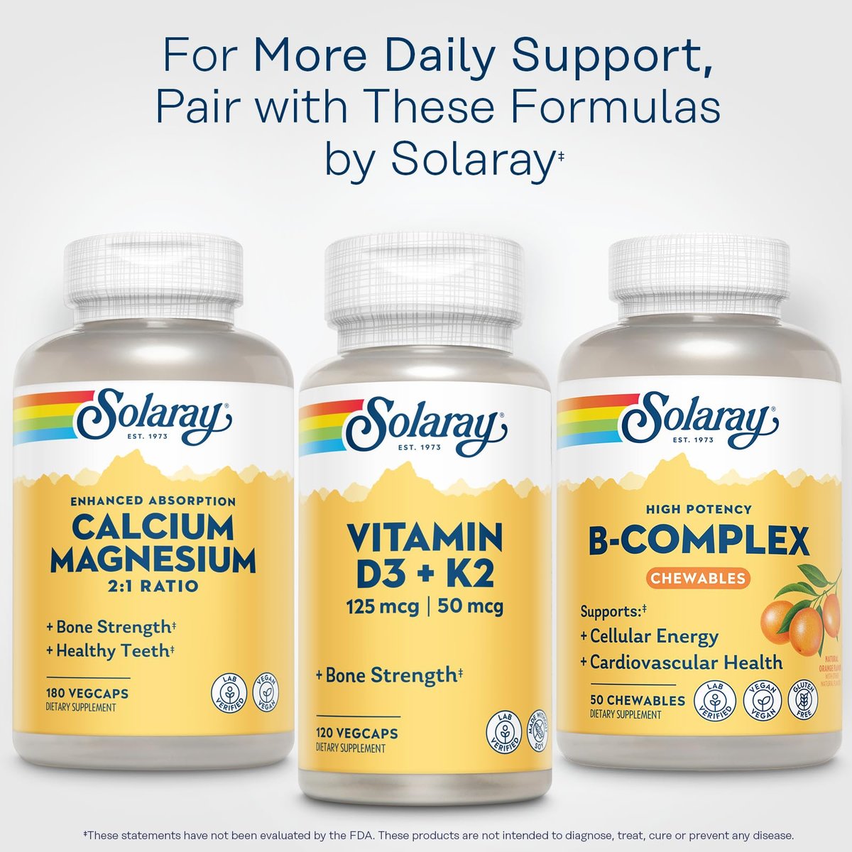 SOLARAY Vitamin B Complex Orange Chewables - High Potency B Complex Vitamins w/VIT B12, B6, B2, Biotin, Folic Acid, Vitamin C, Cellular Energy, Cardiovascular Support, Vegan, Gluten Free, 50 Servings - görsel 3
